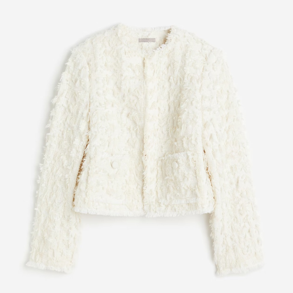 DESIGNER LOOK A LIKE SHAG FRINGE CREAM COLORED CROP LADY JACKET SIZE XS